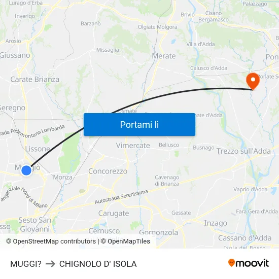 MUGGI? to CHIGNOLO D' ISOLA map