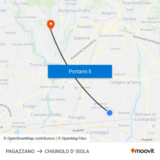 PAGAZZANO to CHIGNOLO D' ISOLA map