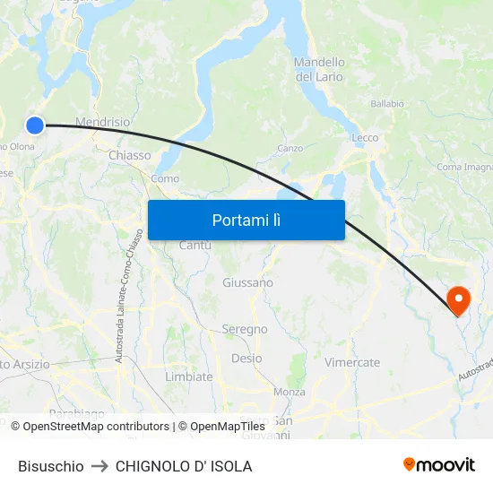 Bisuschio to CHIGNOLO D' ISOLA map