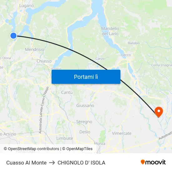 Cuasso Al Monte to CHIGNOLO D' ISOLA map