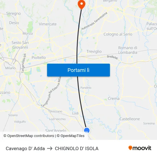 Cavenago D' Adda to CHIGNOLO D' ISOLA map