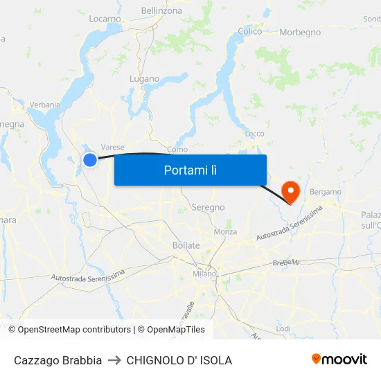 Cazzago Brabbia to CHIGNOLO D' ISOLA map