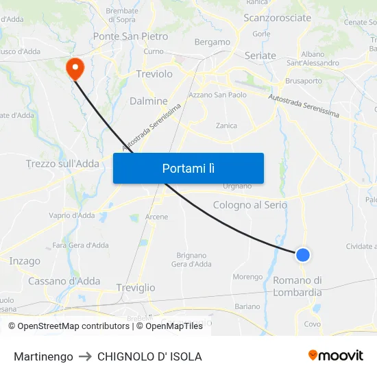 Martinengo to CHIGNOLO D' ISOLA map