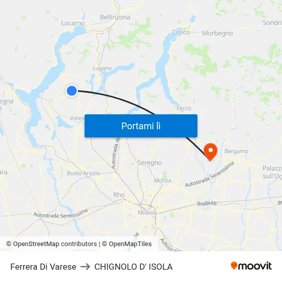 Ferrera Di Varese to CHIGNOLO D' ISOLA map