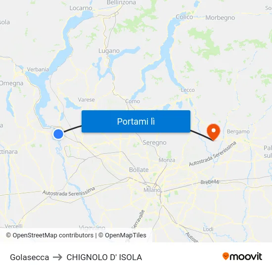 Golasecca to CHIGNOLO D' ISOLA map