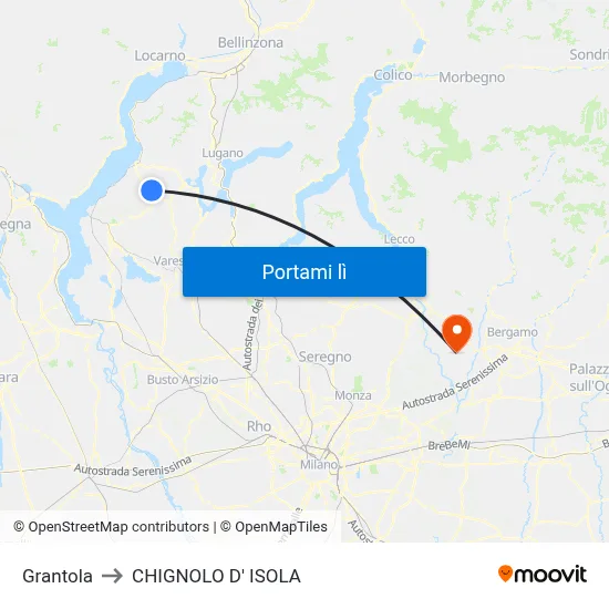 Grantola to CHIGNOLO D' ISOLA map