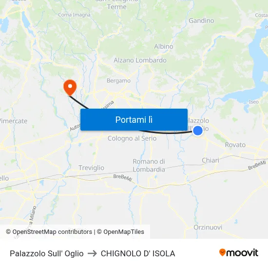 Palazzolo Sull' Oglio to CHIGNOLO D' ISOLA map