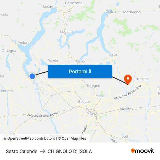 Sesto Calende to CHIGNOLO D' ISOLA map