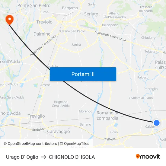 Urago D' Oglio to CHIGNOLO D' ISOLA map