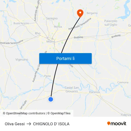 Oliva Gessi to CHIGNOLO D' ISOLA map