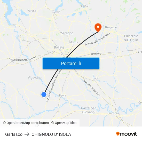 Garlasco to CHIGNOLO D' ISOLA map