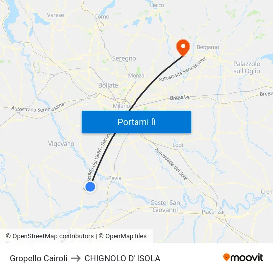 Gropello Cairoli to CHIGNOLO D' ISOLA map