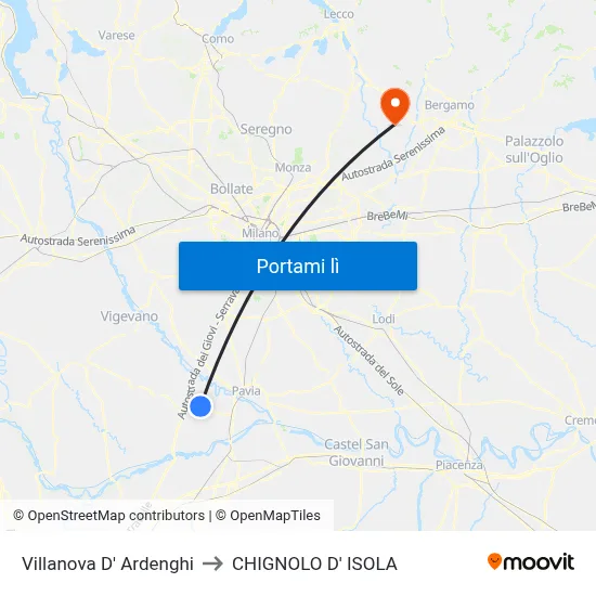 Villanova D' Ardenghi to CHIGNOLO D' ISOLA map