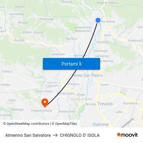 Almenno San Salvatore to CHIGNOLO D' ISOLA map