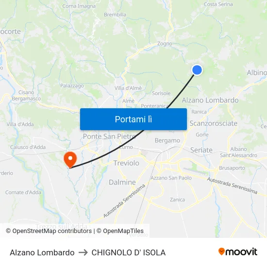 Alzano Lombardo to CHIGNOLO D' ISOLA map