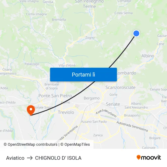 Aviatico to CHIGNOLO D' ISOLA map
