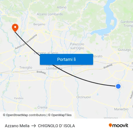 Azzano Mella to CHIGNOLO D' ISOLA map