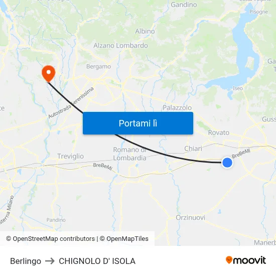 Berlingo to CHIGNOLO D' ISOLA map