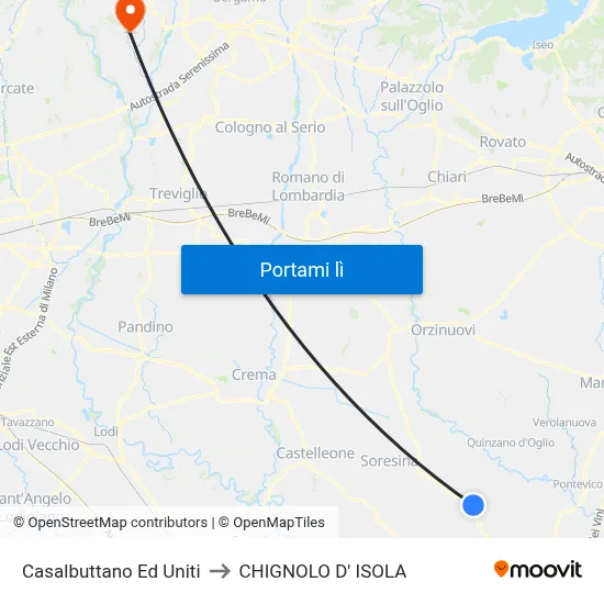 Casalbuttano Ed Uniti to CHIGNOLO D' ISOLA map