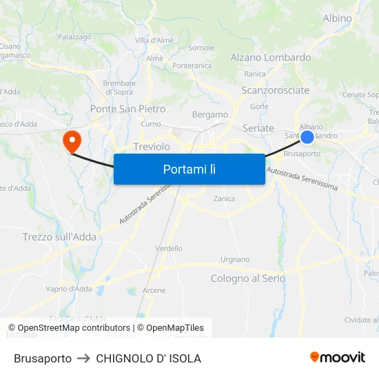 Brusaporto to CHIGNOLO D' ISOLA map