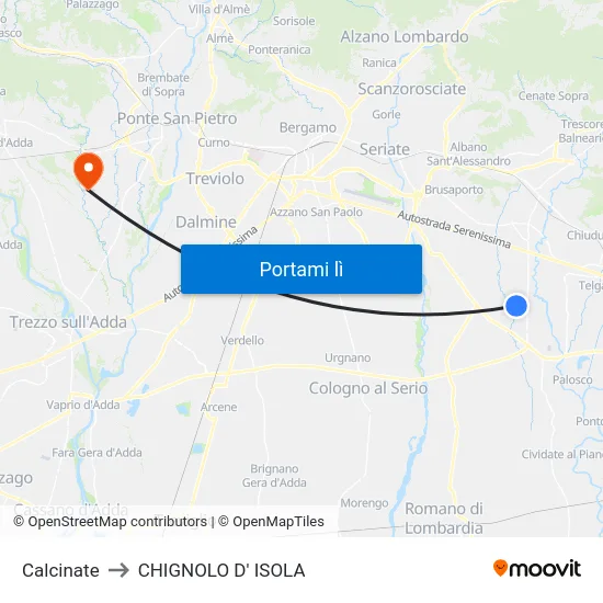Calcinate to CHIGNOLO D' ISOLA map