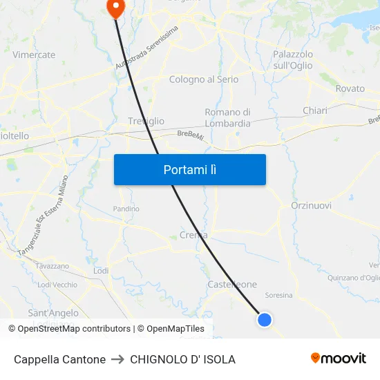 Cappella Cantone to CHIGNOLO D' ISOLA map