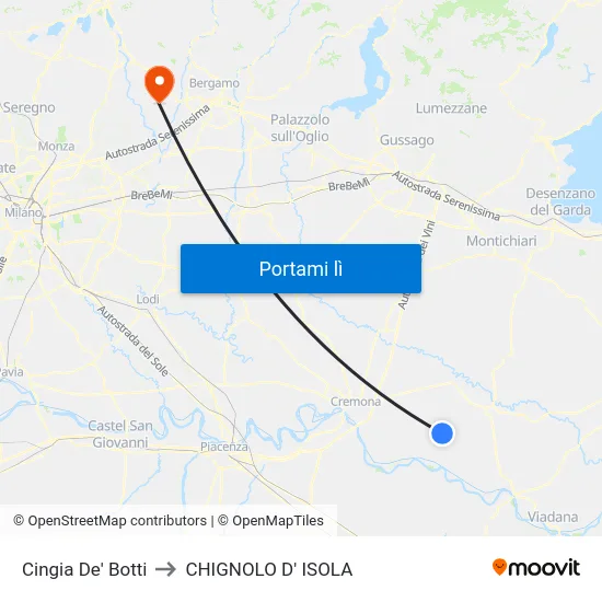 Cingia De' Botti to CHIGNOLO D' ISOLA map
