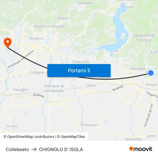 Collebeato to CHIGNOLO D' ISOLA map