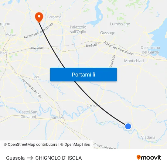 Gussola to CHIGNOLO D' ISOLA map