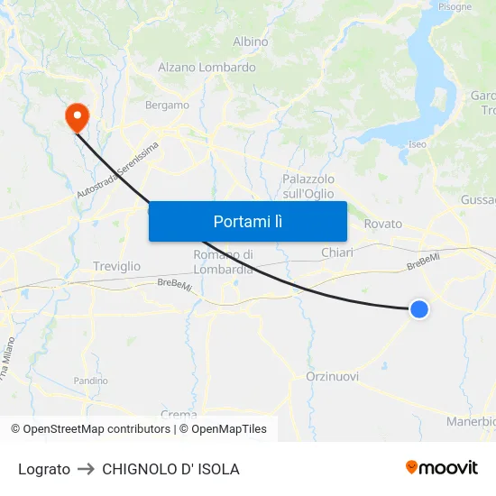 Lograto to CHIGNOLO D' ISOLA map