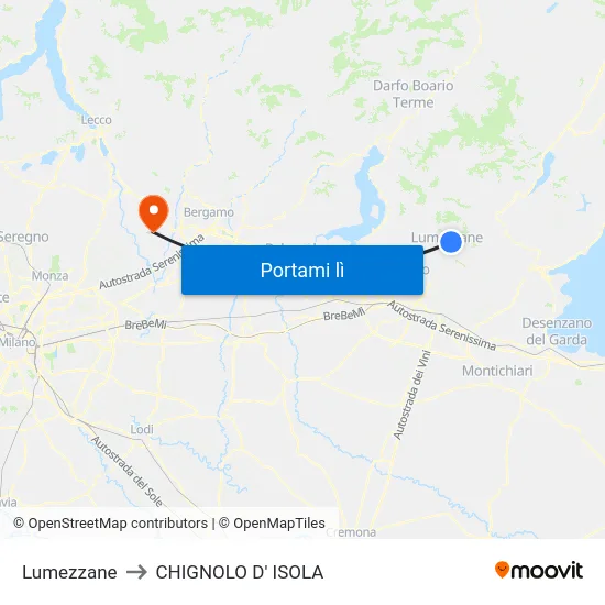 Lumezzane to CHIGNOLO D' ISOLA map