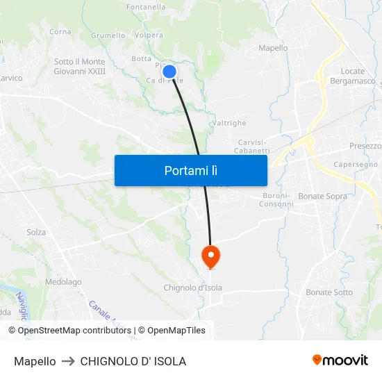 Mapello to CHIGNOLO D' ISOLA map