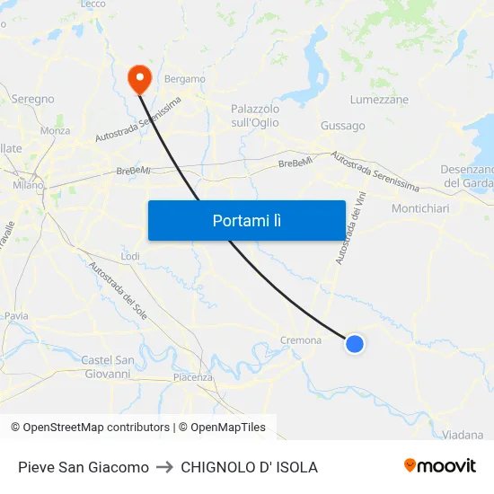 Pieve San Giacomo to CHIGNOLO D' ISOLA map