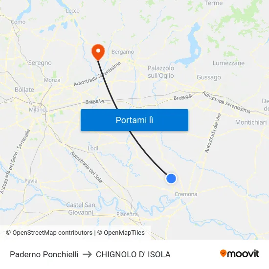 Paderno Ponchielli to CHIGNOLO D' ISOLA map