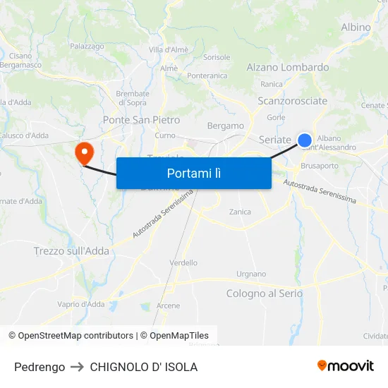 Pedrengo to CHIGNOLO D' ISOLA map