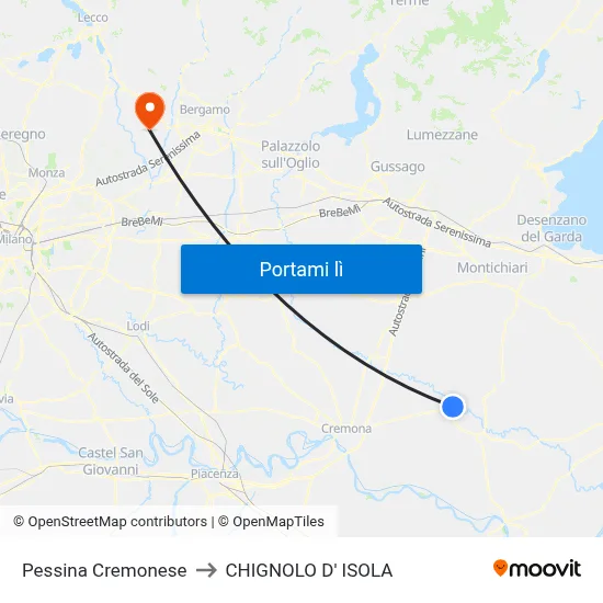 Pessina Cremonese to CHIGNOLO D' ISOLA map