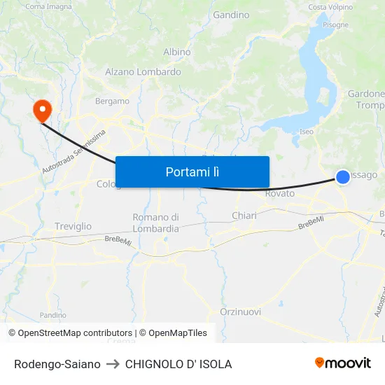 Rodengo-Saiano to CHIGNOLO D' ISOLA map