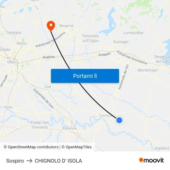 Sospiro to CHIGNOLO D' ISOLA map
