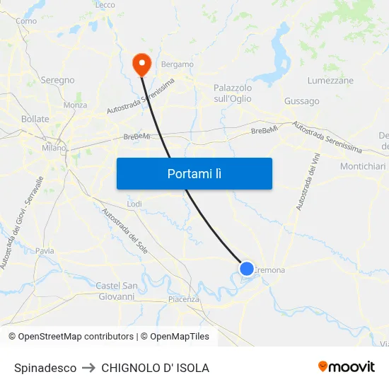 Spinadesco to CHIGNOLO D' ISOLA map