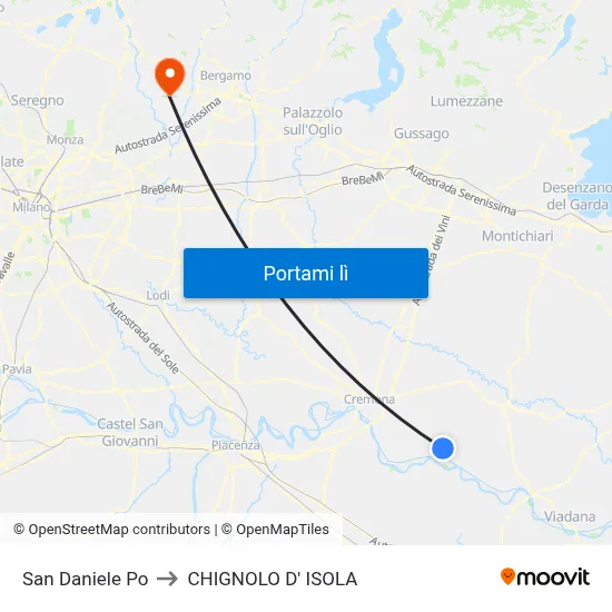 San Daniele Po to CHIGNOLO D' ISOLA map