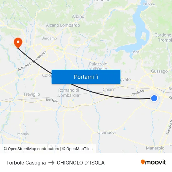Torbole Casaglia to CHIGNOLO D' ISOLA map