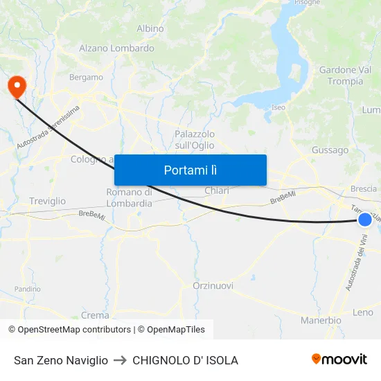 San Zeno Naviglio to CHIGNOLO D' ISOLA map