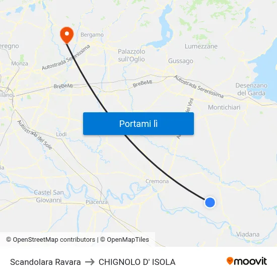 Scandolara Ravara to CHIGNOLO D' ISOLA map