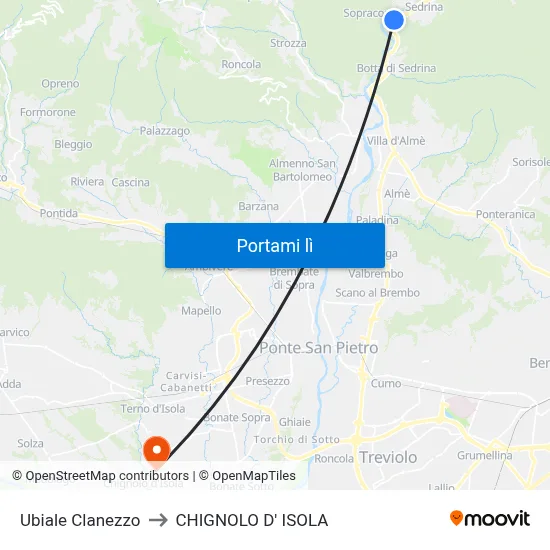 Ubiale Clanezzo to CHIGNOLO D' ISOLA map