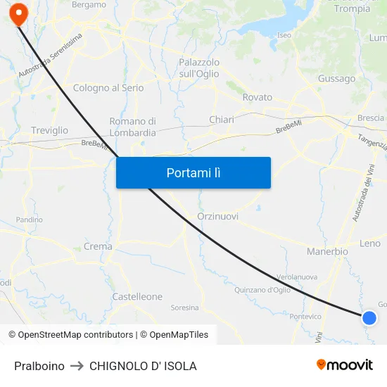 Pralboino to CHIGNOLO D' ISOLA map