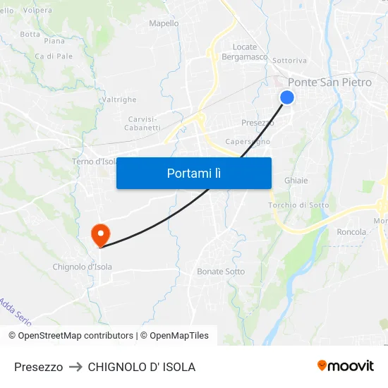 Presezzo to CHIGNOLO D' ISOLA map