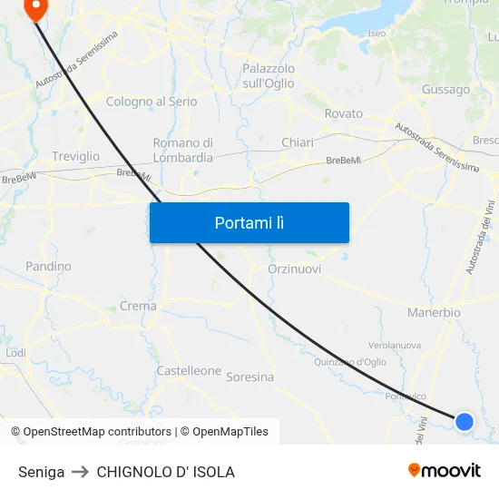 Seniga to CHIGNOLO D' ISOLA map