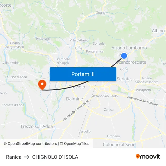 Ranica to CHIGNOLO D' ISOLA map