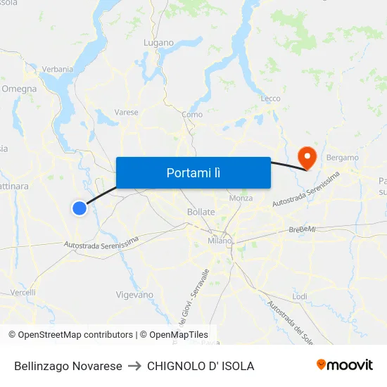 Bellinzago Novarese to CHIGNOLO D' ISOLA map