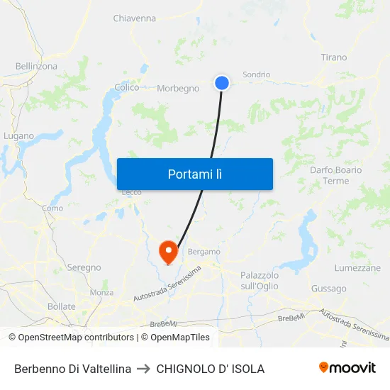 Berbenno Di Valtellina to CHIGNOLO D' ISOLA map
